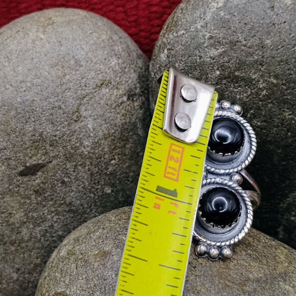 Native Southwest Style Double Stone Black Onyx Sterling Silver Ring Size 9 - Picture 4 of 6